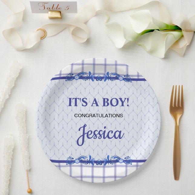 Plato De Papel It's A Boy Elegant Blue Baby Shower (Boda)
