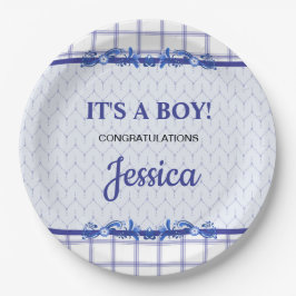 Plato De Papel It's A Boy Elegant Blue Baby Shower