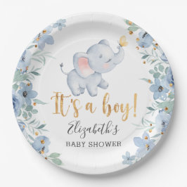 Plato De Papel It's a Boy! Fiesta de Baby Shower para elefantes d