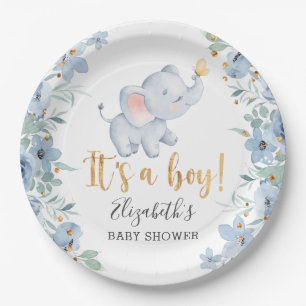 Plato De Papel It's a Boy! Fiesta de Baby Shower para elefantes d
