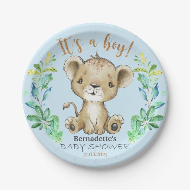 Plato De Papel It's a Boy! Lion Baby Shower Plate (Anverso)