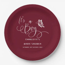 Plato De Papel It's A Boy Modern Minimal Butterfly Baby Shower
