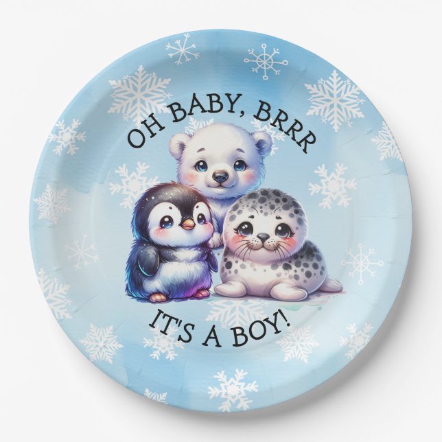 Plato De Papel It's a Boy | Polar Arctic Winter Baby Shower (Anverso)