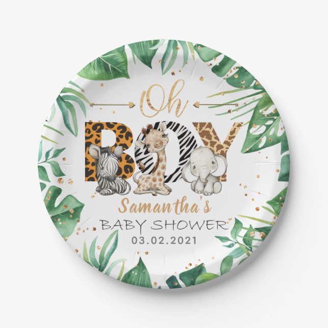 Plato De Papel It's a Boy! Safari Baby Shower Plate (Anverso)