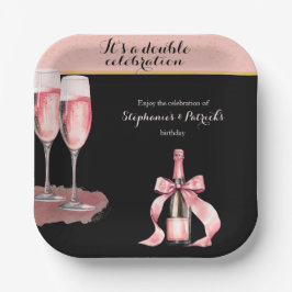 Plato De Papel It's a Double Celebration Black Champagne Birthday