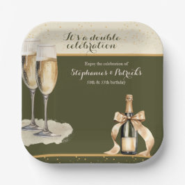 Plato De Papel It's a Double Celebration Green Champagne Birthday