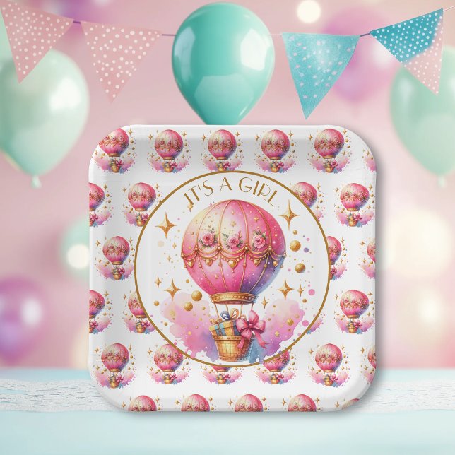 Plato De Papel It's a Girl | Baby Shower de globo aerostático ros (Subido por el creador)