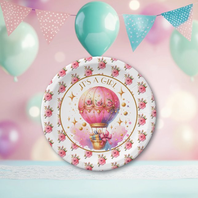 Plato De Papel It's a Girl | Baby Shower de globo aerostático ros (Subido por el creador)