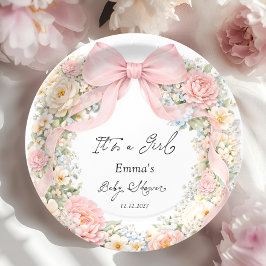 Plato De Papel It's a Girl Bow Coquette Bow Baby Shower