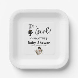 Plato De Papel It's a Girl! Cuto gato negro y Baby Shower del lib