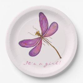 Plato De Papel It's a Girl! Dragonfly morado dulce