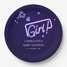 It's a Girl! Morado Neon Text Baby Shower