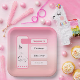 Plato De Papel It's A Girl! Pink Gradient Cute Baby Shower