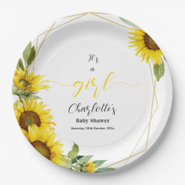 Plato De Papel It's a Girl! Watercolor Sunflower Baby Shower