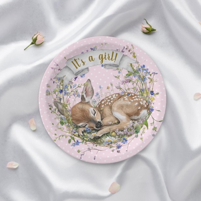 Plato De Papel It's a girl Woodland Baby Shower Paper Plate (Subido por el creador)