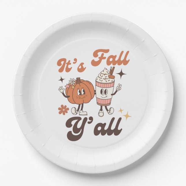 Plato De Papel It's Fall Y'all  – Cute Pumpkin Spice Fall (Anverso)