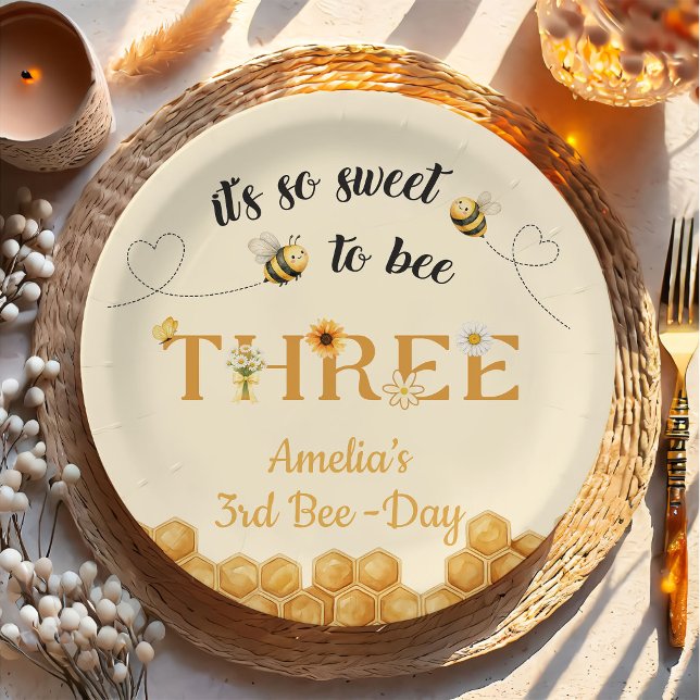 Plato De Papel It's So Sweet To Bee 3rd Birthday (Subido por el creador)