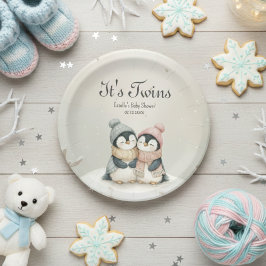 Plato De Papel Its Twins penguin Winter Wonderland Baby Shower