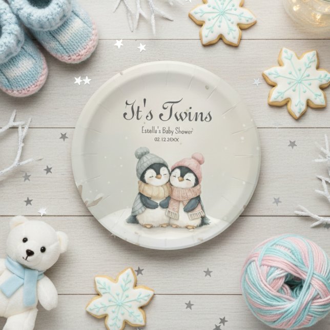 Plato De Papel Its Twins penguin Winter Wonderland Baby Shower (Subido por el creador)