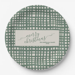 Plato De Papel Ivory and sage green checkered Christmas