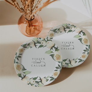 Plato De Papel Ivory Bloom Boda de guirnaldas florales personal