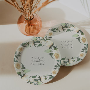 Plato De Papel Ivory Bloom Boda de guirnaldas florales personal