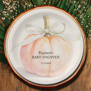 Plato De Papel Ivory Bow Little Pumpkin Baby Shower