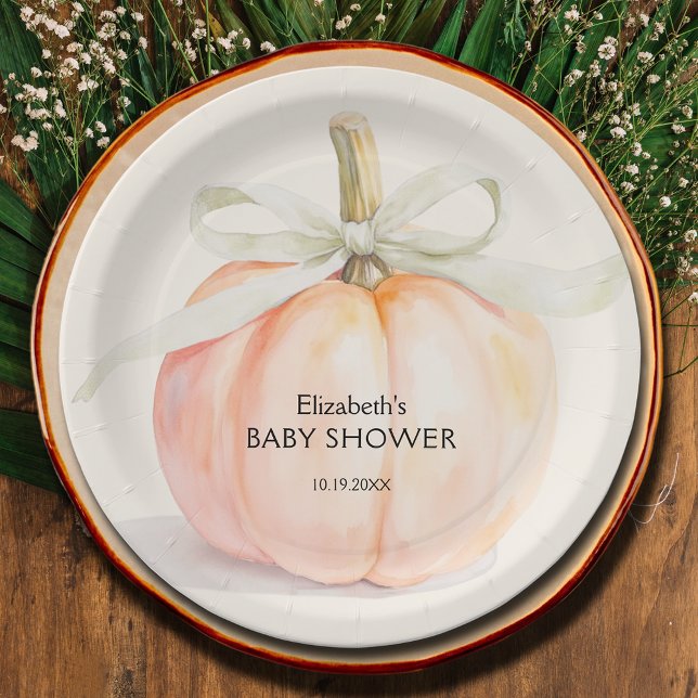Plato De Papel Ivory Bow Little Pumpkin Baby Shower (Ivory Bow Little Pumpkin Gender Neutral Baby Shower Paper Plates)