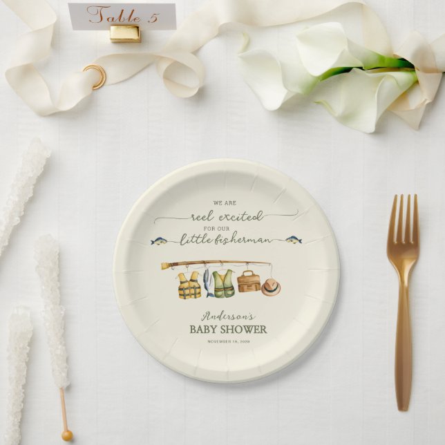Plato De Papel Ivory Cream Reel Excited Baby Shower (Boda)