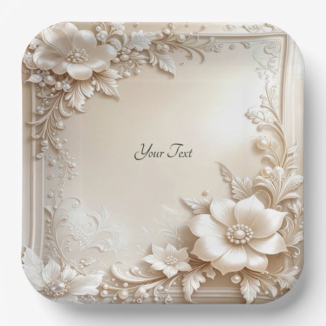 Plato De Papel Ivory Flowers Paper Plate (Anverso)