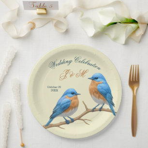 Plato De Papel Ivory Pastel Lovebirds Romantic Bluebirds Boda