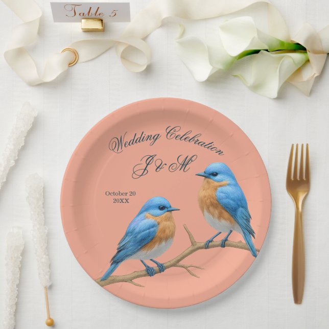Plato De Papel Ivory Pastel Lovebirds Romantic Bluebirds Boda (Boda)