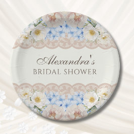 Plato De Papel Ivory Pink Peony Blue Hydrangea Bridal Shower