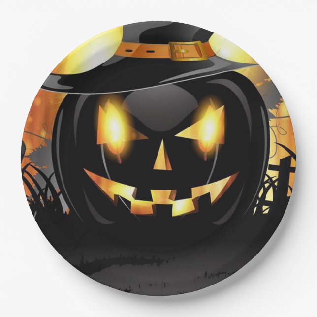 Plato De Papel Jack-o-Lantern (Anverso)