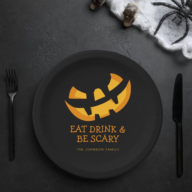 Plato De Papel Jack-O-Lantern come y se asusta (Jack-O-Lantern Eat Drink and Be Scary Paper Plates)