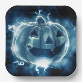 Plato De Papel jack-o-lantern en la lluvia