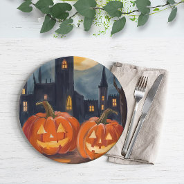 Plato De Papel Jack-O-Lantern Fright | Halloween Spooky Pintado