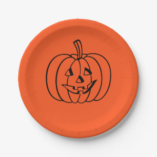 Plato De Papel Jack-o-Lantern, Naranja de calabaza de Halloween