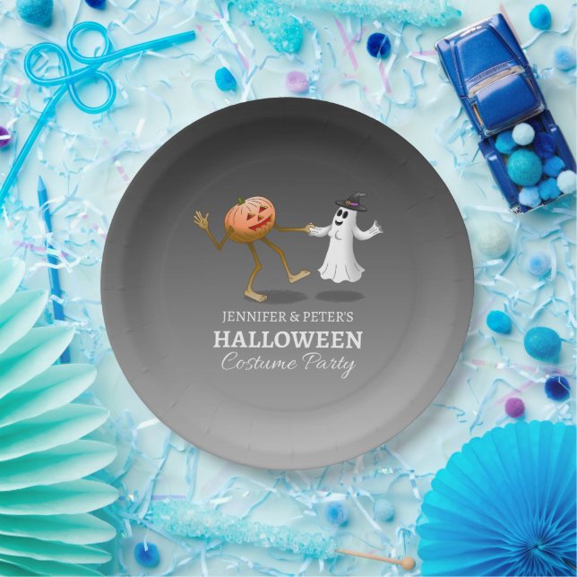 Plato De Papel Jack O'lantern dancing with the ghost (Fiesta)