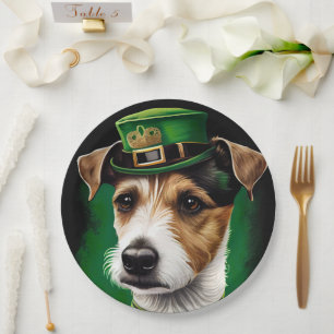 Plato De Papel Jack Russell Dog con vestido de San Patricio