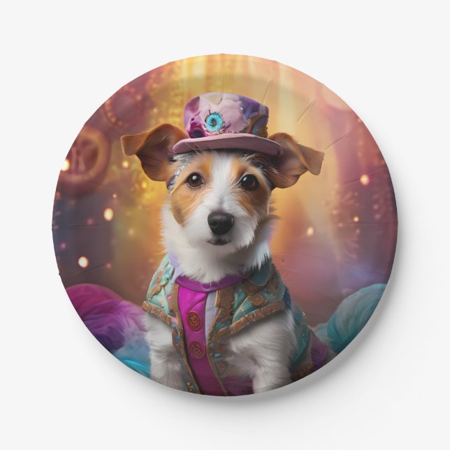 Plato De Papel Jack Russell en un disfraz colorido (Anverso)