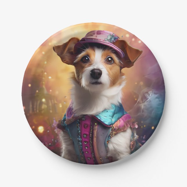 Plato De Papel Jack Russell en un disfraz vibrante (Anverso)