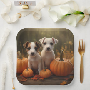 Plato De Papel Jack Russell Puppy Autumn Delight Pumpkin