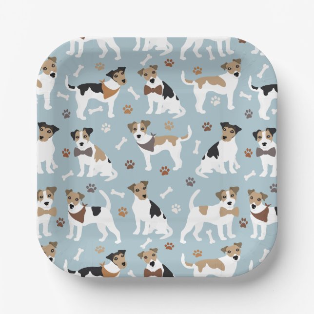 Plato De Papel Jack Russell Terrier Paws and Bones (Anverso)