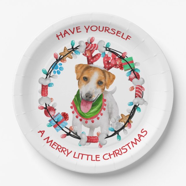 Plato De Papel Jack Russell Terrier Tiene Una Feliz Navidad (Anverso)