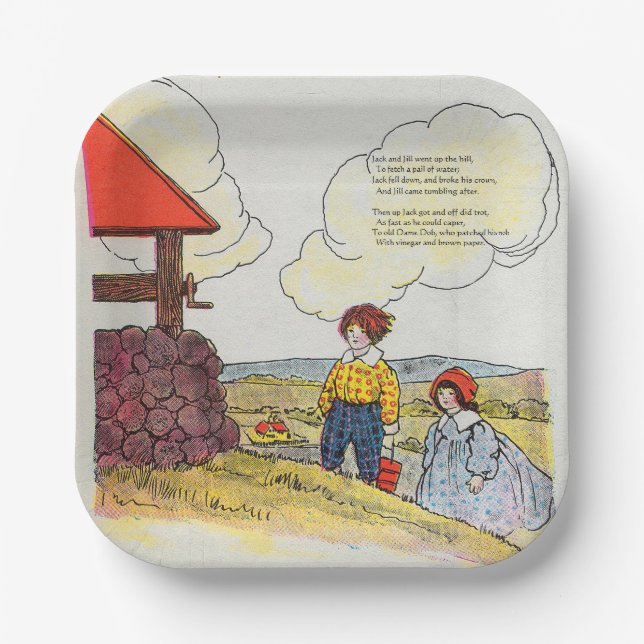 Plato De Papel Jack y Jill subieron por la colina Nursery Rhyme (Anverso)