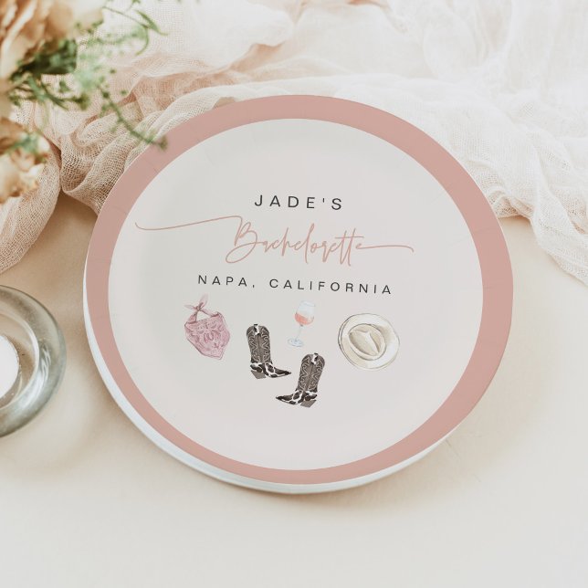 Plato De Papel JADE Wine Cowgirl Country Bachelorette Itinerario (Subido por el creador)