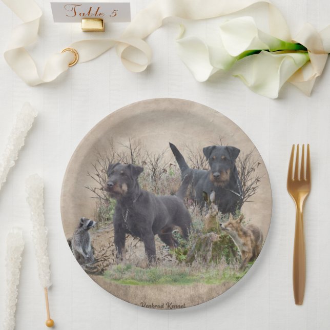 Plato De Papel Jagdterrier, Bo contra Renbrad Kennel", Pegatina. (Boda)