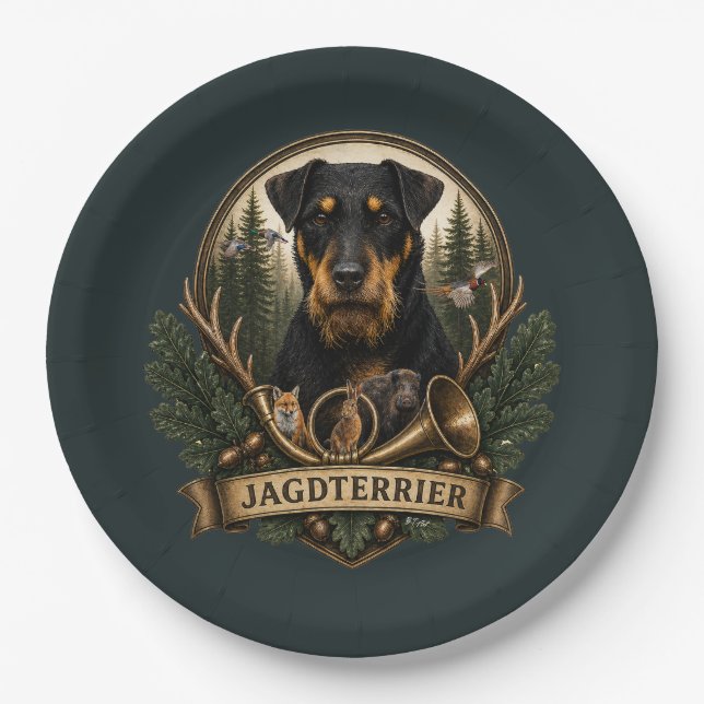 Plato De Papel Jagdterrier ,  Logotipo de caza (Anverso)