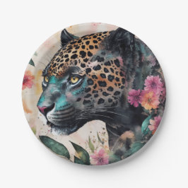 Plato De Papel Jaguar Watercolor Floral Art